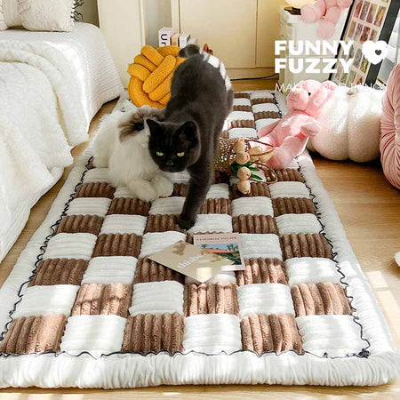 Cream-coloured Large Plaid Square Pet Mat Bed Couch Cover - Elostyl™